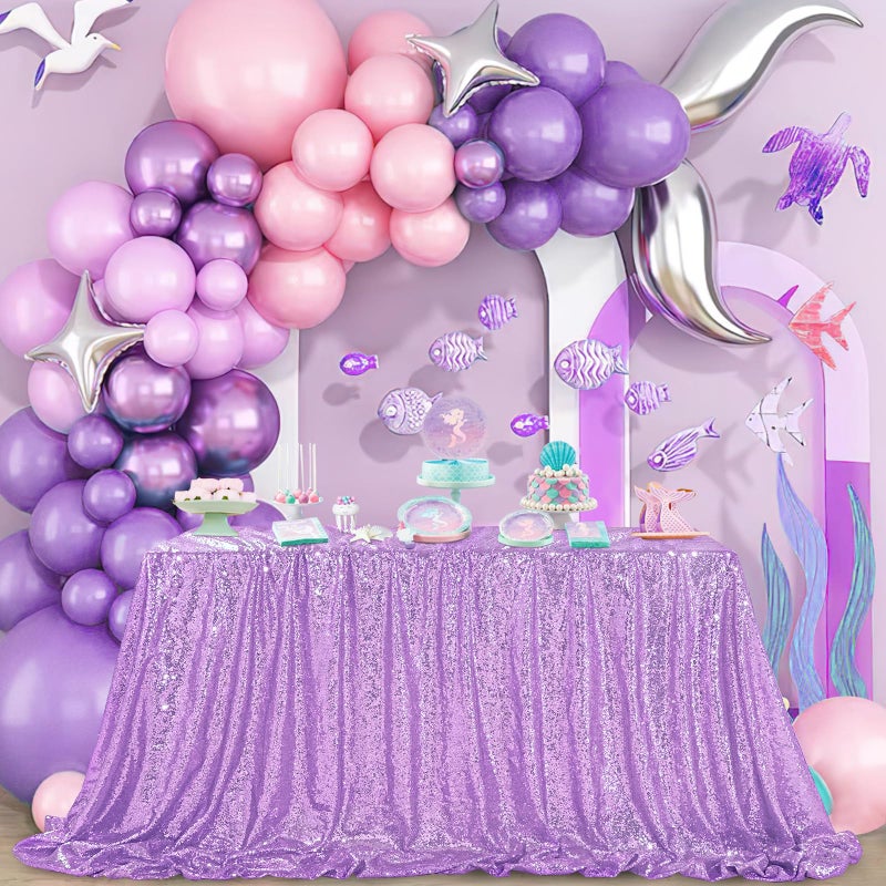 QueenDream Tablecloth 90x156 Rectangle Sequin Tablecloth Lavender Wedding Table Linens Glitter Birthday Bridal Party Indoor Outdoor Decorations