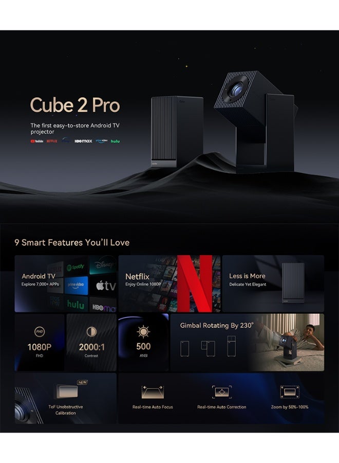 wanbo Cube 2 Pro Smart LED Projector – Full HD 1080p, 500 ANSI lm, Gimbal 230° Auto-Focus & Keystone, Android TV 11, Bluetooth 5.0, Home Cinema Portable - Image 5