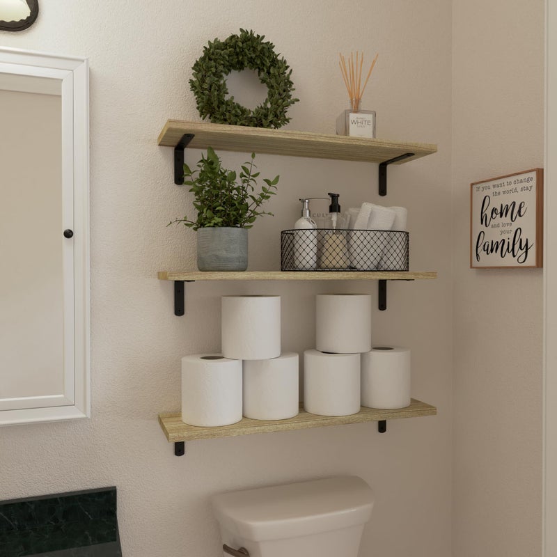 WOPITUES Wood Floating Shelves Set of 6, 24 inch Long Floating Shelves for Wall Decor, Farmhouse Shelf for Bedroom, Bathroom Storage Shelves, Book Shelves for Living Room - Rustic Brown - Image 4