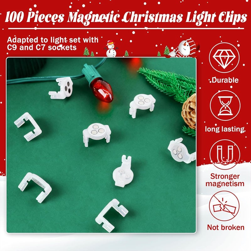 UQM 100 Pack C9 Magnetic Christmas Light Clips, Extra Strong Magnetic Clips Hooks for Christmas Lights, Magnet Christmas Light Clips for C9 C7 Sockets Metal Roof Gutters Outside Patio Holiday Lighting - Image 5