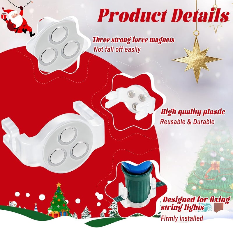 UQM 100 Pack C9 Magnetic Christmas Light Clips, Extra Strong Magnetic Clips Hooks for Christmas Lights, Magnet Christmas Light Clips for C9 C7 Sockets Metal Roof Gutters Outside Patio Holiday Lighting - Image 3