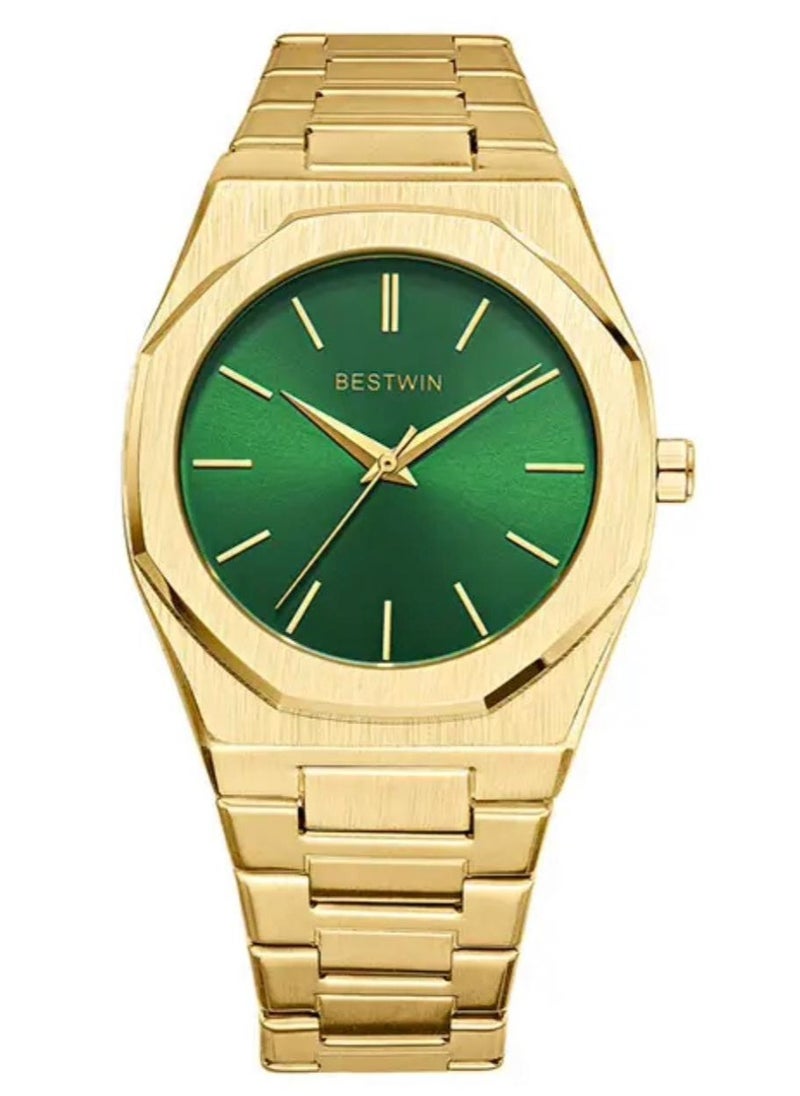 Bestwin Slim Watch for Men, Limited Edition, by Bestwin, Gold Band with Green Dial 