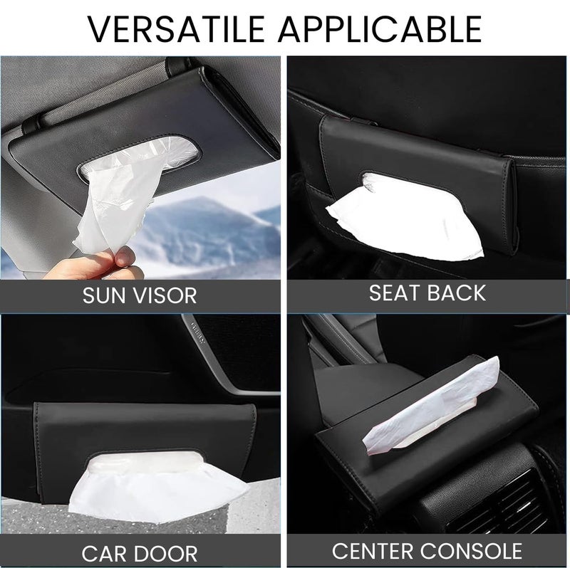 Pivalo Car Tissue Holder Sun Visor PU Leather Napkin Organizer with Clip-on Attachment Tissue-Paper Dispenser Backseat Case for Cars SUV (22.8 x 12.7 x 3.8cm, Black) - Image 5
