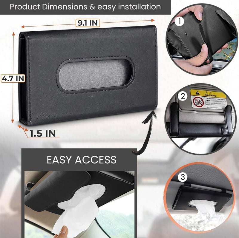 Pivalo Car Tissue Holder Sun Visor PU Leather Napkin Organizer with Clip-on Attachment Tissue-Paper Dispenser Backseat Case for Cars SUV (22.8 x 12.7 x 3.8cm, Black) - Image 3