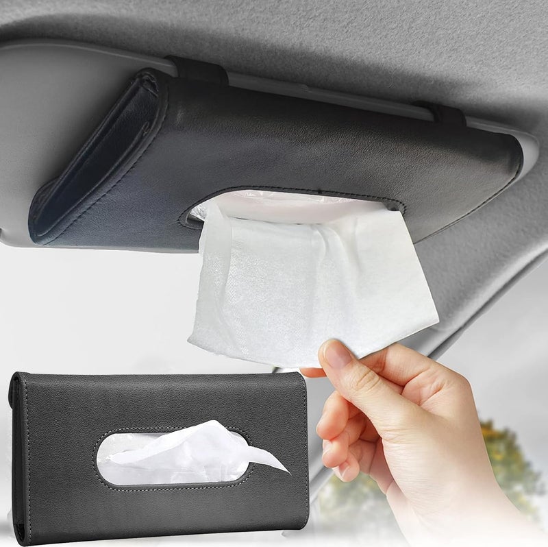 Pivalo Car Tissue Holder Sun Visor PU Leather Napkin Organizer with Clip-on Attachment Tissue-Paper Dispenser Backseat Case for Cars SUV (22.8 x 12.7 x 3.8cm, Black) - Image 1