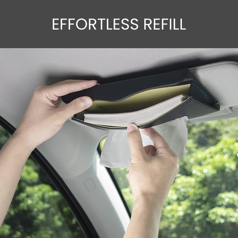 Pivalo Car Tissue Holder Sun Visor PU Leather Napkin Organizer with Clip-on Attachment Tissue-Paper Dispenser Backseat Case for Cars SUV (22.8 x 12.7 x 3.8cm, Black) - Image 4