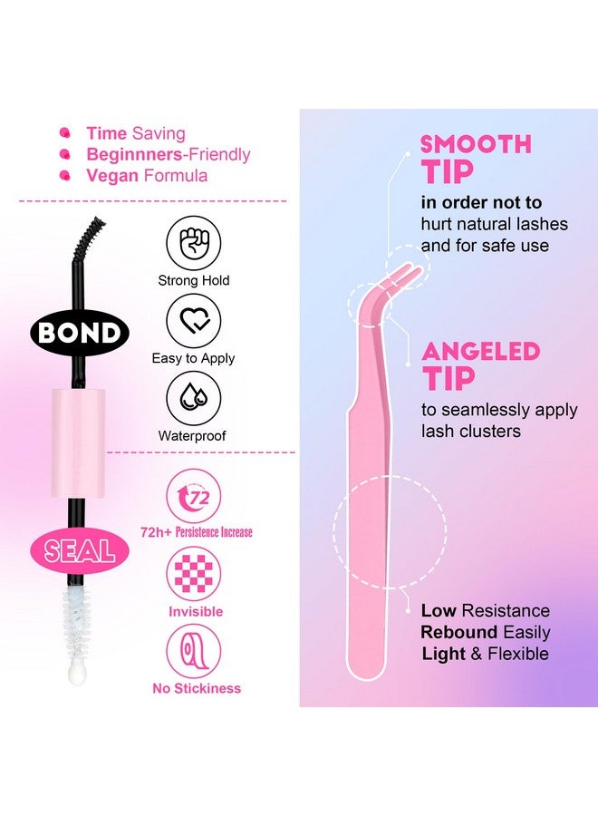 Pawotence Lash Extension Kit DIY 40D 12-18mm Individual Lashes Clusters Kit 280pcs Cluster Eyelash Extensions Kit with Lash Bond and Seal, Tweezers for Self Application (Long 40D, 12-18mm, Kit) - Image 4