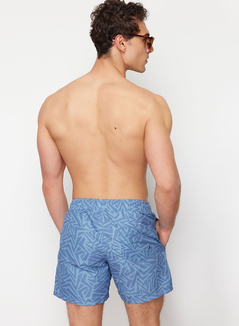 trendyol Blue Standard Size Geometric Printed Swimsuit Swim Shorts Tmnss24Ds00007 - Image 5
