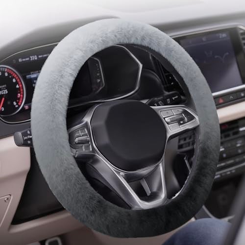 Coverado Winter Fluffy Steering Wheel Cover Upgraded AntiSlip Fuzzy Furry Car Steering Wheel Cover Universal 1415 inch Soft Plush Warm No Odor Luxurious Decoration for Women Men Gradient Gray - Image 1