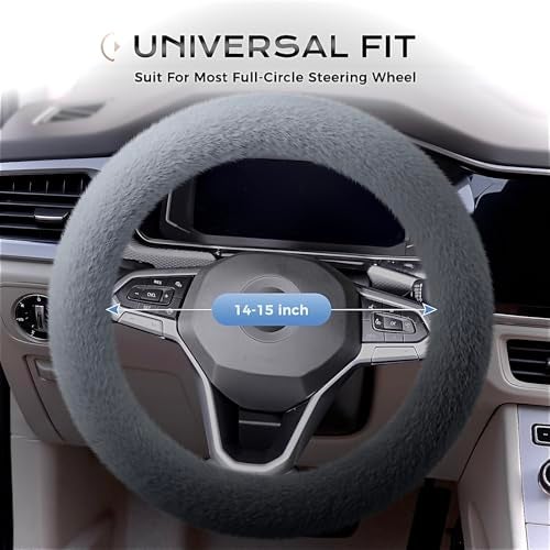 Coverado Winter Fluffy Steering Wheel Cover Upgraded AntiSlip Fuzzy Furry Car Steering Wheel Cover Universal 1415 inch Soft Plush Warm No Odor Luxurious Decoration for Women Men Gradient Gray - Image 3