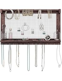 Comfify Rustic Jewelry Organizer Ã¢â‚¬â€œ Wall Mounted Jewelry Holder with Removable Bracelet Rod, Shelf and 16 Hooks - Image 1
