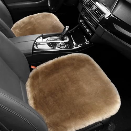 LLB Genuine Sheepskin Car Seat Cushion Seat Covers for Cars Trucks SUV Comfort Seat Protector Pad for Car Driver Seat Car Accessories for Women Office Chair Car Decor (Tan, Front Seat Cushion-1 Pc) - Image 2