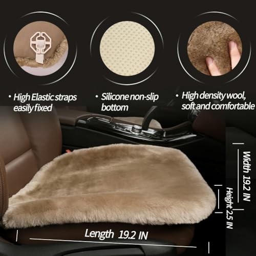 LLB Genuine Sheepskin Car Seat Cushion Seat Covers for Cars Trucks SUV Comfort Seat Protector Pad for Car Driver Seat Car Accessories for Women Office Chair Car Decor (Tan, Front Seat Cushion-1 Pc) - Image 3