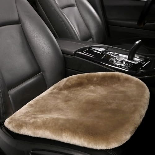 LLB Genuine Sheepskin Car Seat Cushion Seat Covers for Cars Trucks SUV Comfort Seat Protector Pad for Car Driver Seat Car Accessories for Women Office Chair Car Decor (Tan, Front Seat Cushion-1 Pc) - Image 1