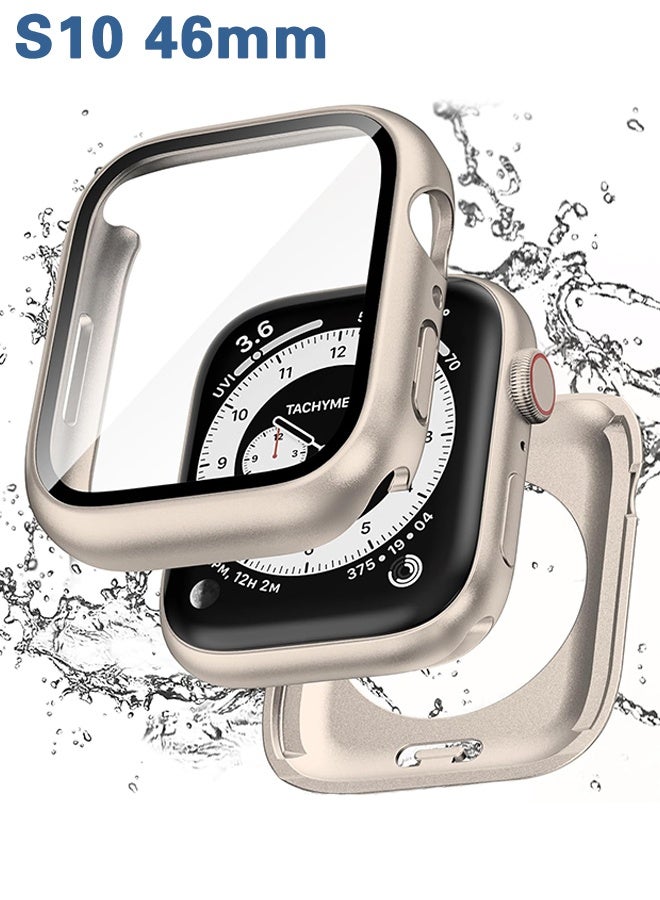2 in 1 Waterproof Case Compatible with Apple Watch 46mm Series 10 with Tempered Glass Screen Protector, Full Coverage Bumper Cover for iWatch Case 46mm Starlight - Image 1