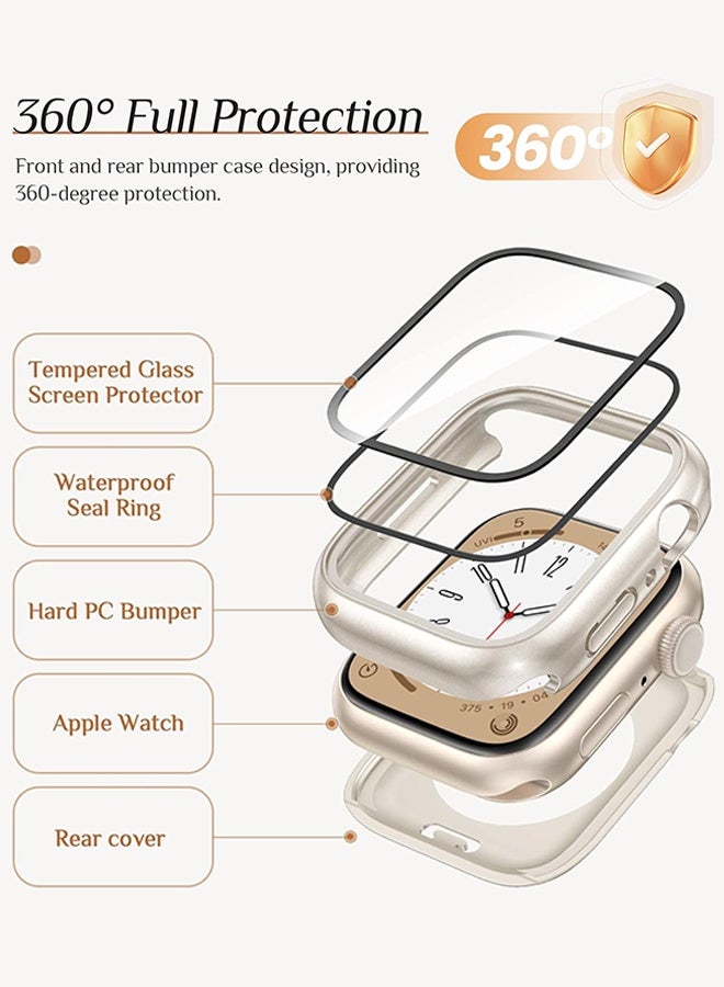 2 in 1 Waterproof Case Compatible with Apple Watch 46mm Series 10 with Tempered Glass Screen Protector, Full Coverage Bumper Cover for iWatch Case 46mm Starlight - Image 4
