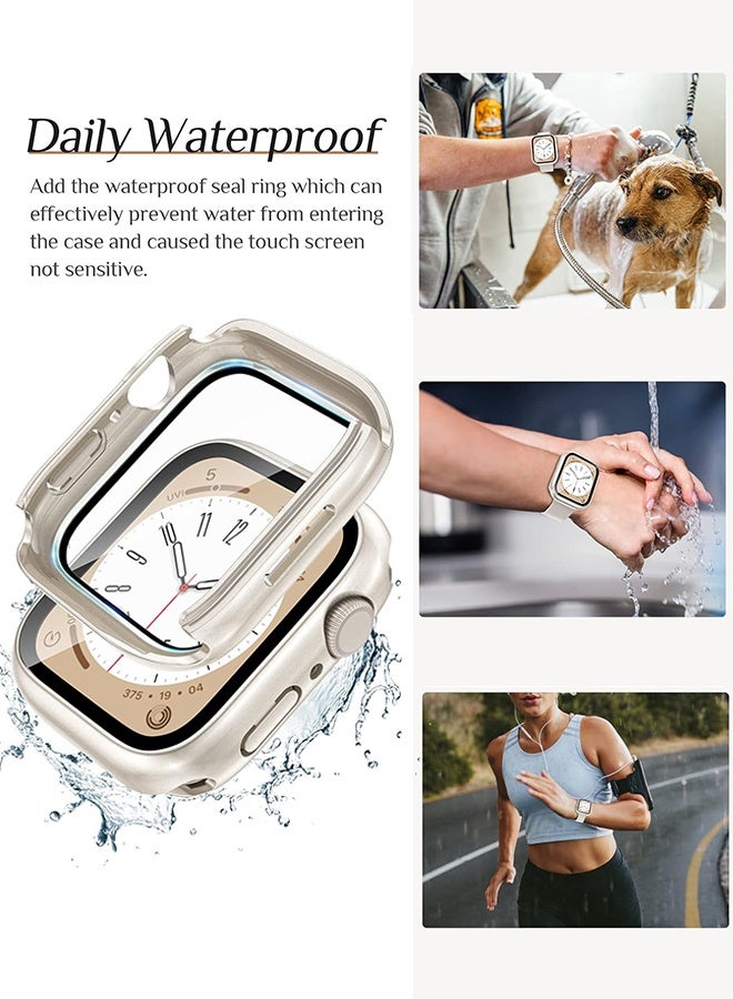 2 in 1 Waterproof Case Compatible with Apple Watch 46mm Series 10 with Tempered Glass Screen Protector, Full Coverage Bumper Cover for iWatch Case 46mm Starlight - Image 5