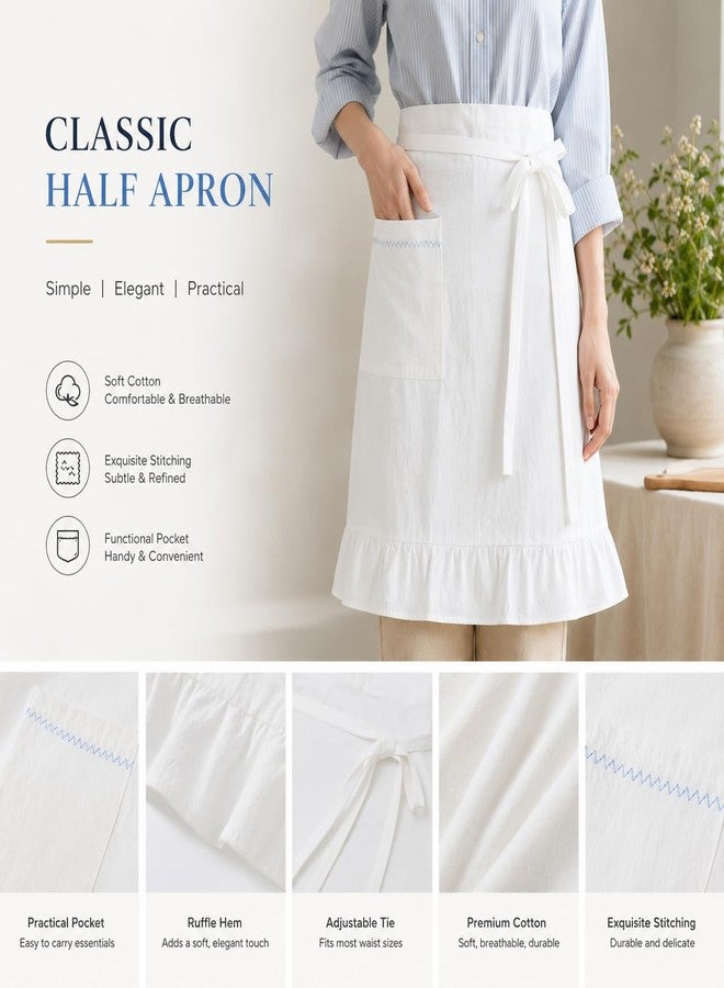 Zulzifs Half Apron for Women, Linen Cotton Ruffle Adjustable Waist Apron With Pocket Waitress Apron for Gardening Kitchen - Image 4