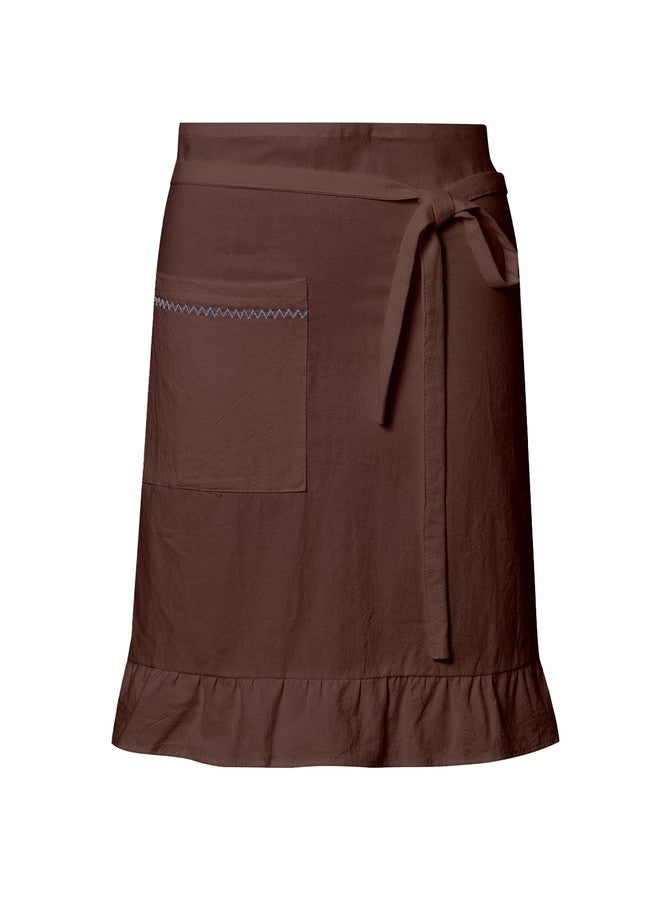 Zulzifs Half Apron for Women, Linen Cotton Ruffle Adjustable Waist Apron With Pocket Waitress Apron for Gardening Kitchen - Image 1