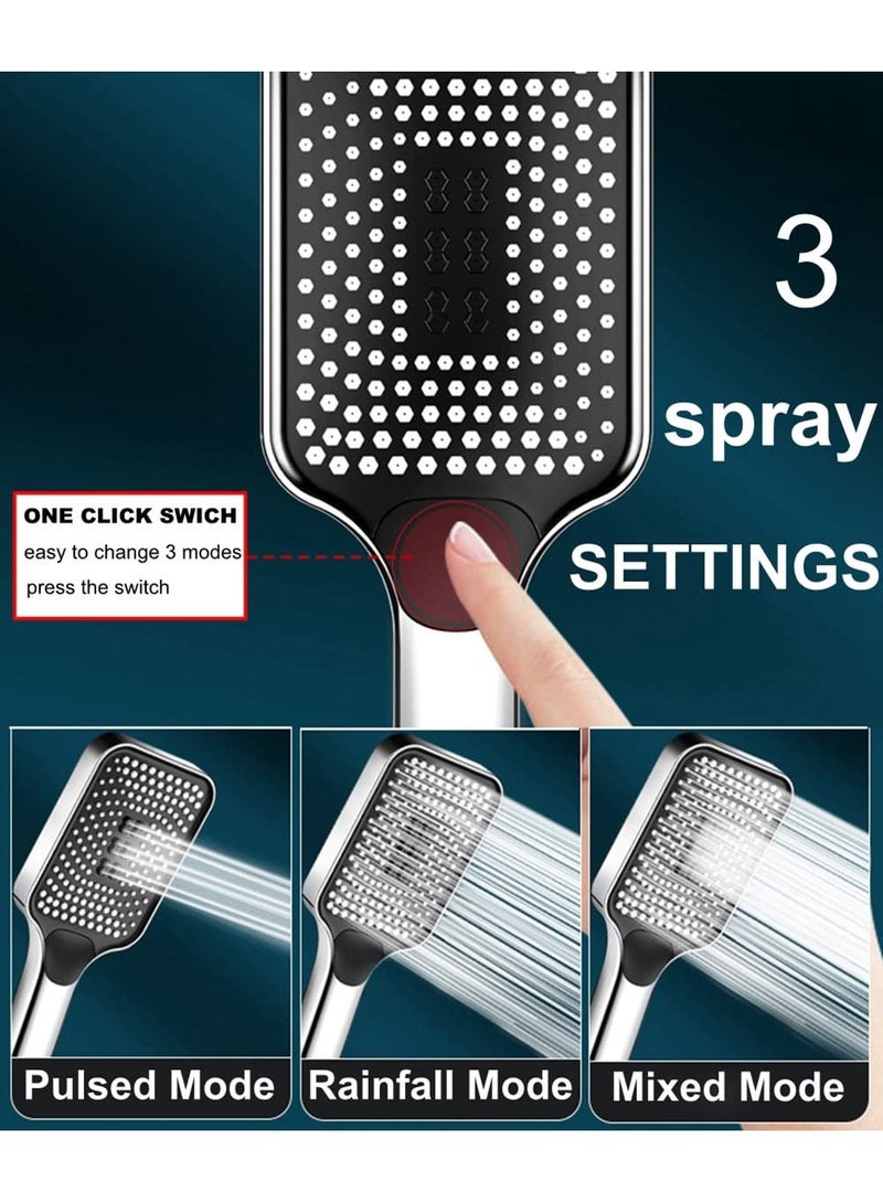 Hand Shower Head, Universal High Pressure Bathroom Square Shower Head, Bath Powerful 3 Spray Modes Handheld Showers for Low Water Pressure, Water Saving - Chrome Color - Image 2