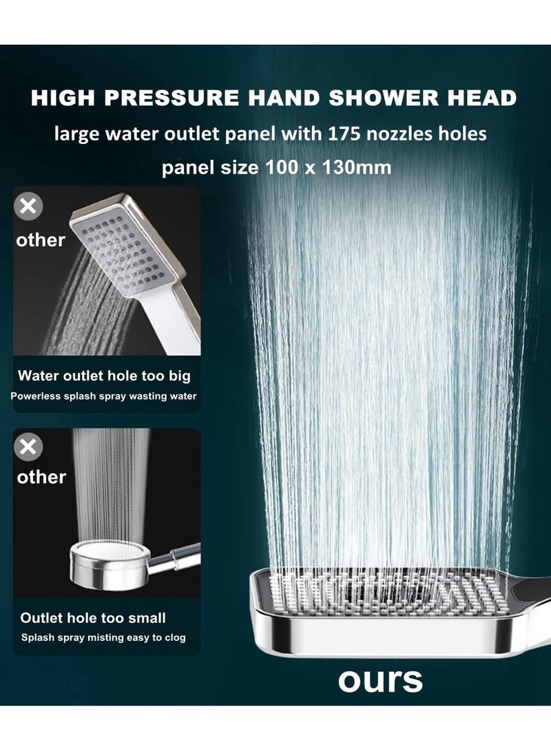 Hand Shower Head, Universal High Pressure Bathroom Square Shower Head, Bath Powerful 3 Spray Modes Handheld Showers for Low Water Pressure, Water Saving - Chrome Color - Image 3