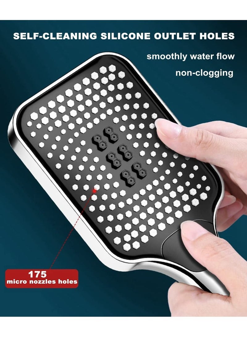 Hand Shower Head, Universal High Pressure Bathroom Square Shower Head, Bath Powerful 3 Spray Modes Handheld Showers for Low Water Pressure, Water Saving - Chrome Color - Image 4