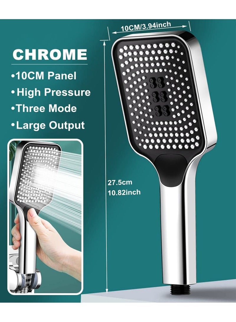 Hand Shower Head, Universal High Pressure Bathroom Square Shower Head, Bath Powerful 3 Spray Modes Handheld Showers for Low Water Pressure, Water Saving - Chrome Color - Image 5