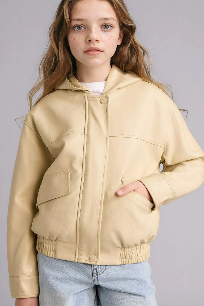 Defacto Girl Hooded Faux Leather Jacket