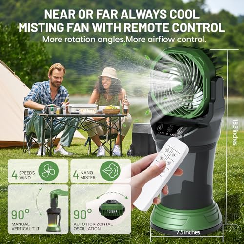 Daonlc Portable Misting Fan with Remote & 30000mAh Rechargeable Misting Fans for Outside Patios Camping Beach & Workshops Mist Fan Portable for Outdoor/Indoor 2L Built-in Water Tank RGB 4 Speeds & Spray - Image 3