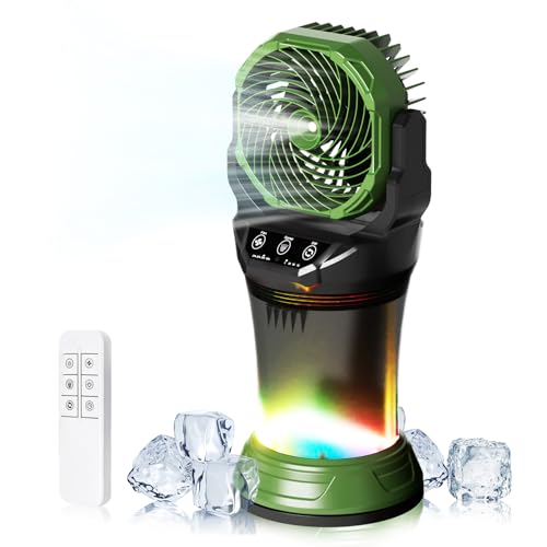 Daonlc Portable Misting Fan with Remote & 30000mAh Rechargeable Misting Fans for Outside Patios Camping Beach & Workshops Mist Fan Portable for Outdoor/Indoor 2L Built-in Water Tank RGB 4 Speeds & Spray - Image 1