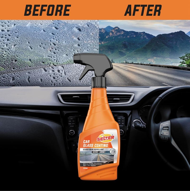 SELZER Car Glass Cleaner - 250 Ml | Anti-Fog Spray for Car Windshield & Mirror Cleaner | Streak-Free Shine | Dirt & Grime Removal | Crystal Clear Visibility in All Weather | Glass Cleaning Spray - Image 3