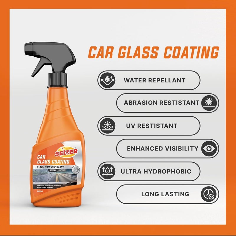 SELZER Car Glass Cleaner - 250 Ml | Anti-Fog Spray for Car Windshield & Mirror Cleaner | Streak-Free Shine | Dirt & Grime Removal | Crystal Clear Visibility in All Weather | Glass Cleaning Spray - Image 4