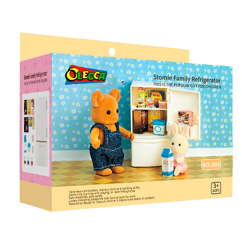 Oleoca Family Dollhouse Refrigerator Set - Mini Fridge With Opening Doors  Interior Shelves  Milk Carton  Yogurt Tub  Ice Cream Cups & Topping Jars - Dollhouse Furniture & Accessories For Ages 3+ - Image 4