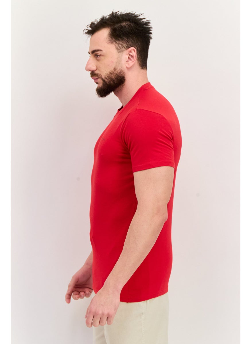 Kenneth Cole Men Crew Neck Short Sleeves Brand Logo T-Shirt, Red  - Image 3