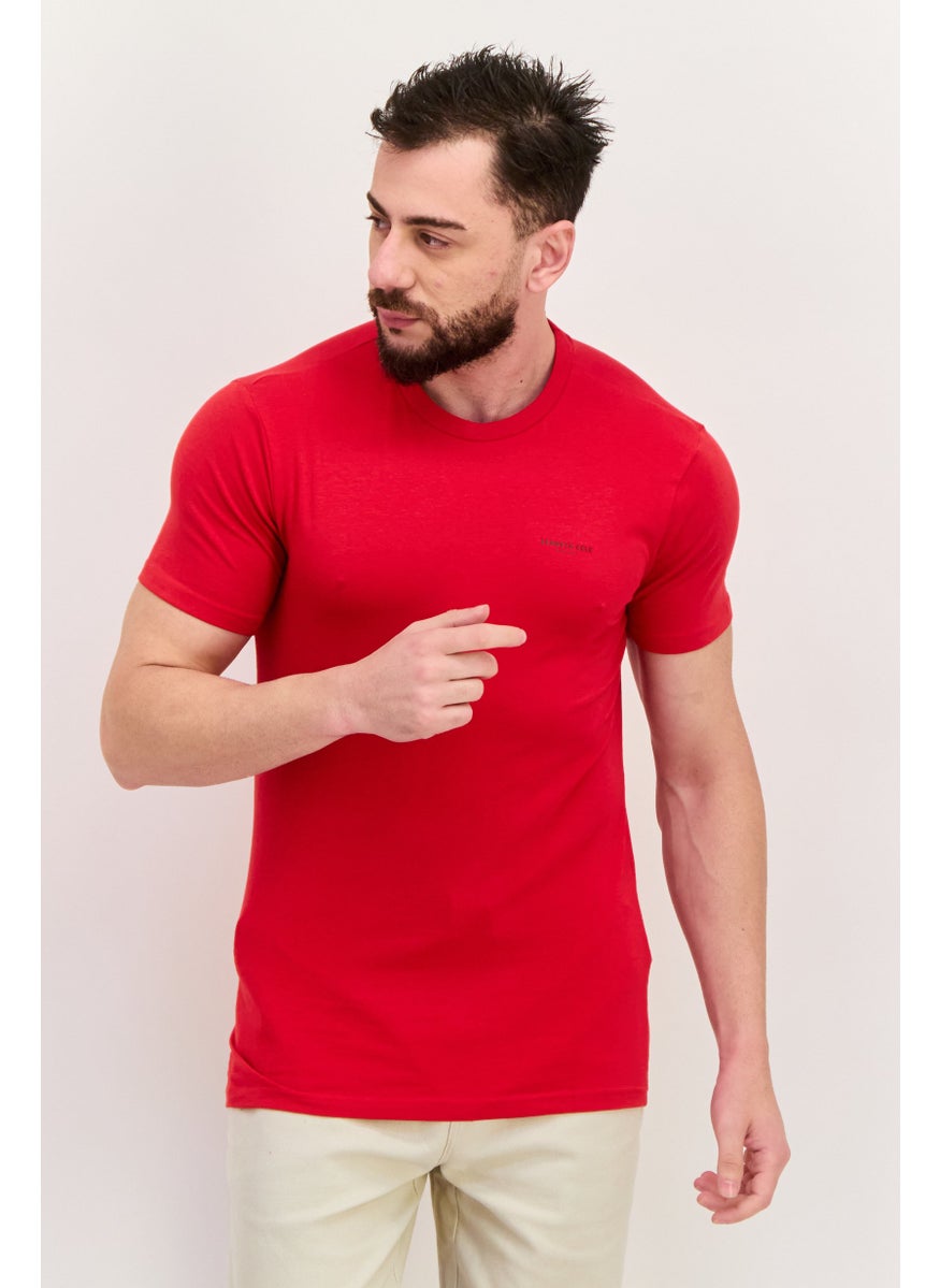 Kenneth Cole Men Crew Neck Short Sleeves Brand Logo T-Shirt, Red  - Image 1