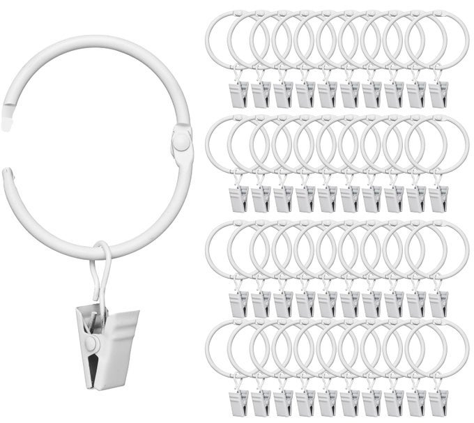 40 PACK RINGS CURTAIN CLIPS RUSTPROOF METAL WINDOW DRAPERY DECORATIVE CLIPS VINTAGE HEAVY DUTY EYELET CURTAIN RODS HANGERS RINGS WITH HOOKS 15IN INNER DIAMETER WHITEOPEN