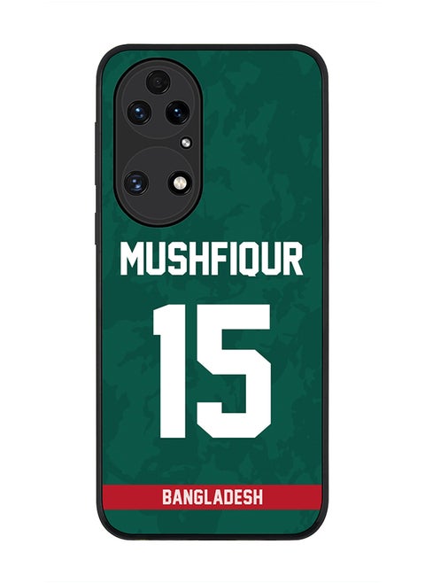 Rugged Black Edge Case for Huawei P50, Slim fit Soft Case Flexible Rubber Edges Thin Cover - Player Name - Mushfiqur Rahim, Jersey Number- 15