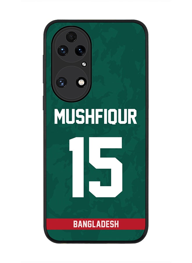 Rugged Black Edge Case for Huawei P50, Slim fit Soft Case Flexible Rubber Edges Thin Cover - Player Name - Mushfiqur Rahim, Jersey Number- 15