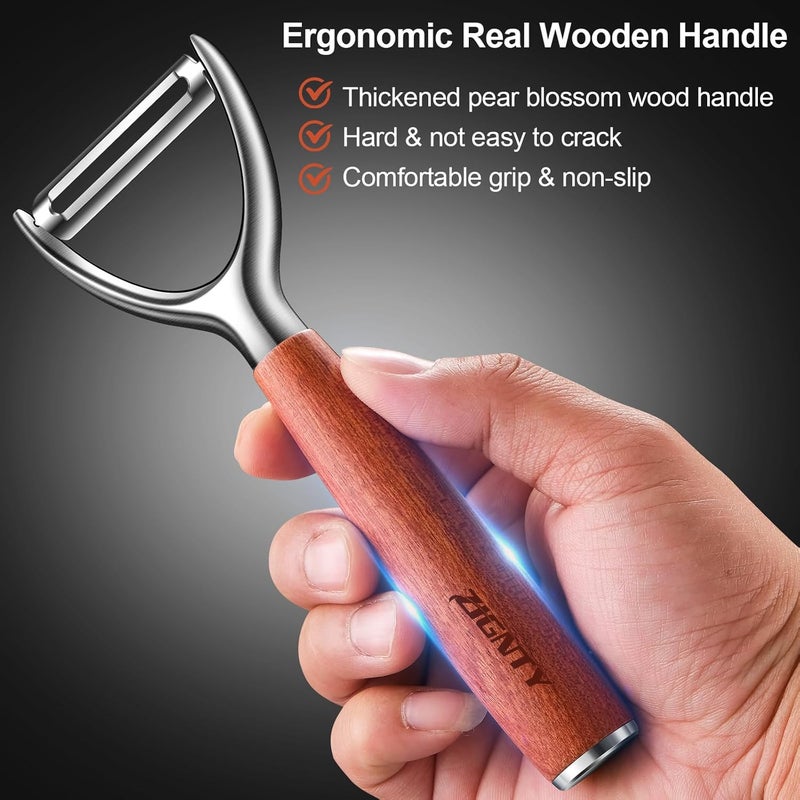 ZIGNTY Vegetable Peeler Stainless Steel, Ultra Sharp Potato Peelers for Kitchen, Premium Veggie Fruit Peeler, Rotary Blade Carrot Peelers, Thickened Non-Slip Ergonomic Wooden Handle (Y+I Shaped) - Image 3