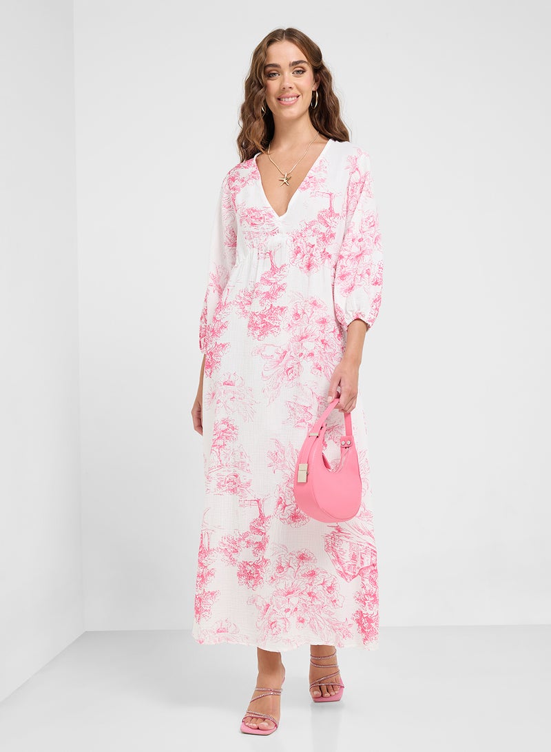 جينجر فستان ماكسي بطبعة زهور - Image 1