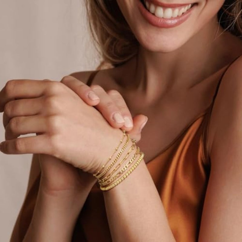 14K Gold Plated Bracelets for Women - Stackable Paperclip and Cuban Link Chain Set Adjustable Layered Bracelets Waterproof, Gift-Ready Jewelry for Her - Image 2