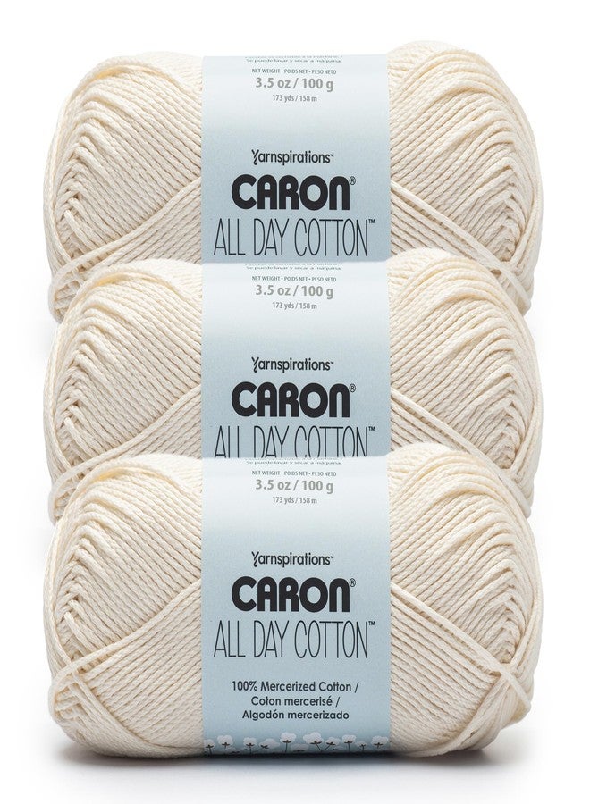 Caron All Day Cotton - 3 Pack of 173 Yards/3.52 oz Cream 100% Mercerized Cotton Yarn - Image 1