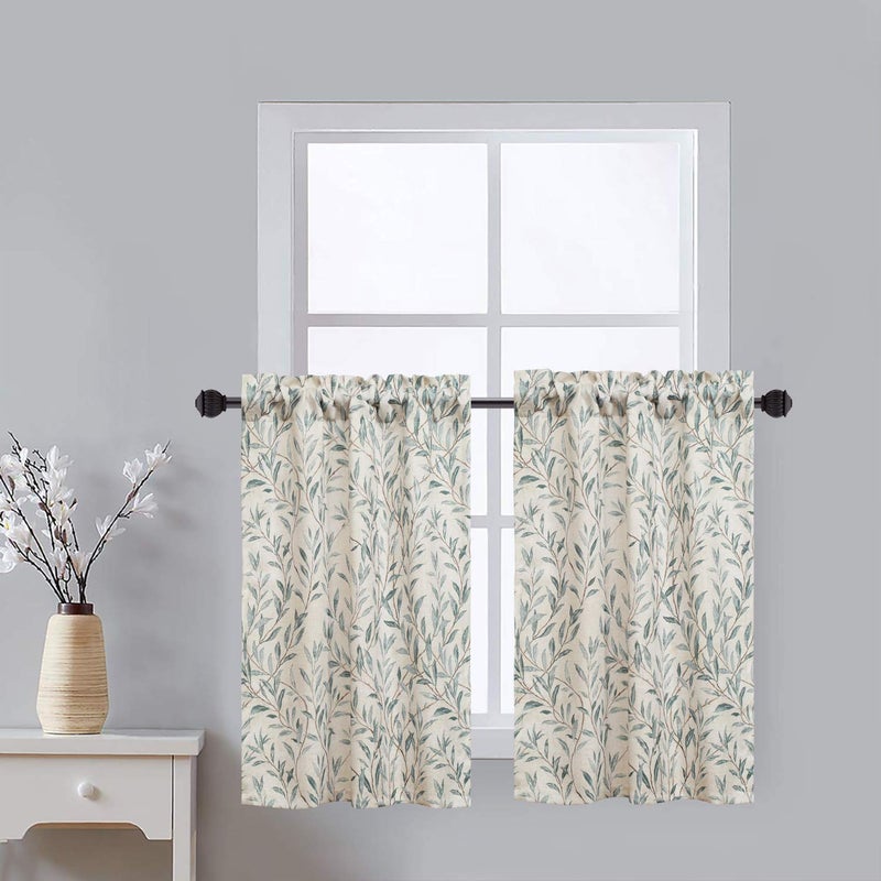 VOGOL VOGOL Tier Curtains 30 Inch Length Cute Leaves Print Valances Curtain Privacy Half Window Tiers for Cafe Farmhouse Living Room Bedroom 30x30 2 Panels 