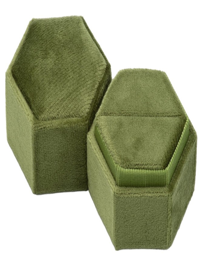 Giftop Equal Hexagon Velvet Single Ring Box for Engagement Proposal Wedding,Jewelry Ring Gift Box Jewelry Packaging Box (Olive Green) - Image 3