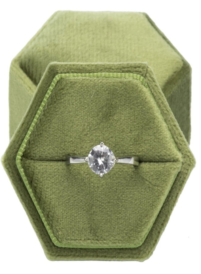 Giftop Equal Hexagon Velvet Single Ring Box for Engagement Proposal Wedding,Jewelry Ring Gift Box Jewelry Packaging Box (Olive Green) - Image 2