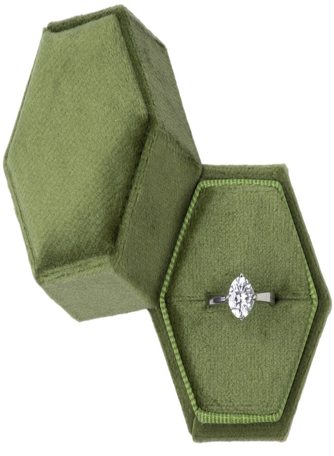 Giftop Equal Hexagon Velvet Single Ring Box for Engagement Proposal Wedding,Jewelry Ring Gift Box Jewelry Packaging Box (Olive Green) - Image 1