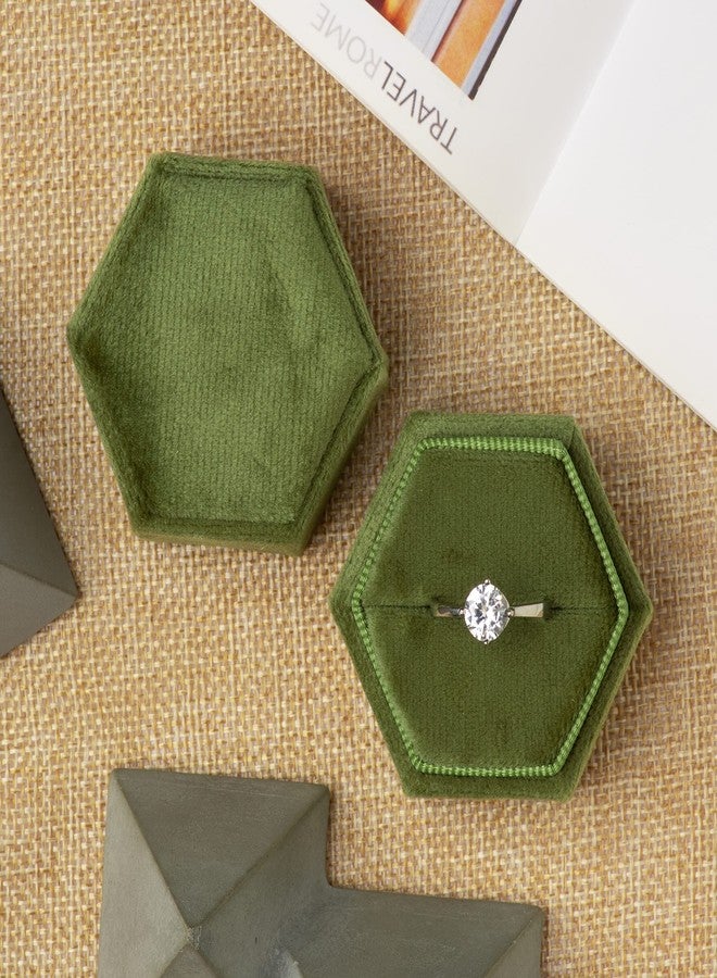 Giftop Equal Hexagon Velvet Single Ring Box for Engagement Proposal Wedding,Jewelry Ring Gift Box Jewelry Packaging Box (Olive Green) - Image 5