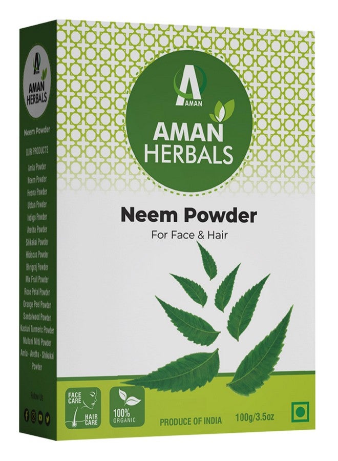 AMAN HERBALS - 100% Pure & Natural Neem Powder (100 g) - Face Pack Powder for Acne, Dull Skin & Dark Spots, Makes Skin Soft & Supple - Image 1