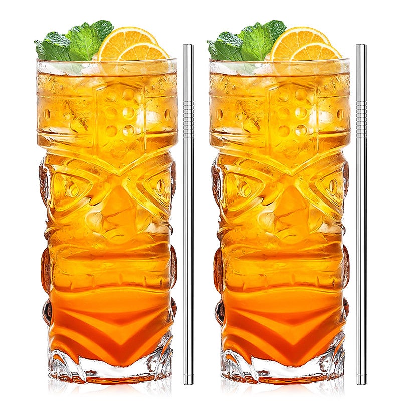 INFTYLE مجموعة نظارات تيكي الشفافة سعة 214 أونصة من إنفستايل، نظارات كوكتيل تيكي عصرية مثالية للكوكتيلات الغريبة، كوكتيلات ماي تاي على الطراز هاواي، مجموعة أدوات شرب جزيرة استوائية شفاف