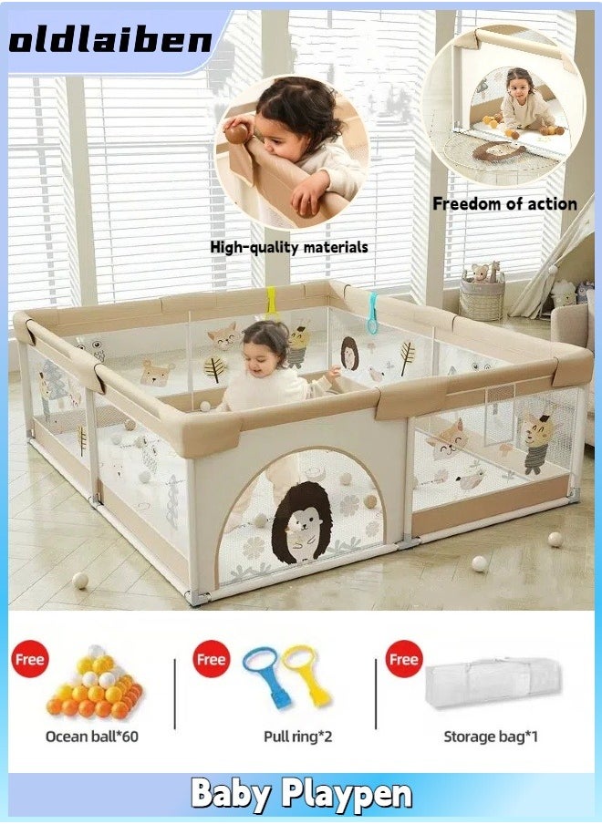 Baby Playpen, Home Baby Playpen, Infant Activity Center, Sturdy Playpen with Anti-Slip Base, With 60 Pieces Ocean Balls, 1 Storage Bag, 2 Pull Rings, Anti-collision and Anti-drop, 150x180cm - pzsku/Z22D6326283163BC37911Z/45/_/1728721799/f9227d3b-7d11-4b59-8fed-102410f9f834